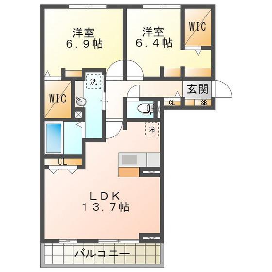 ディーシャンブル八田 B(2LDK/2階)の間取り写真