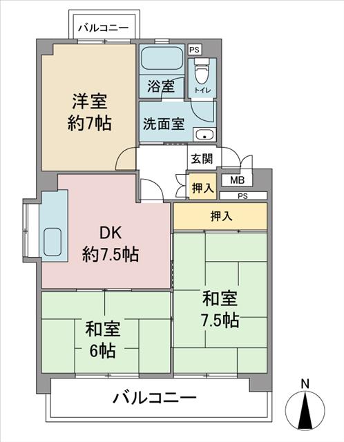 セゾンきさらぎ(3DK/3階)の間取り写真