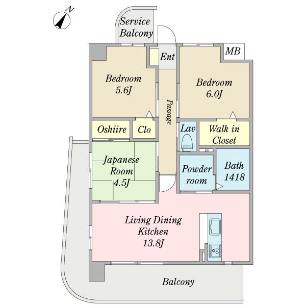 ラフォレなかもず(3LDK/2階)の間取り写真