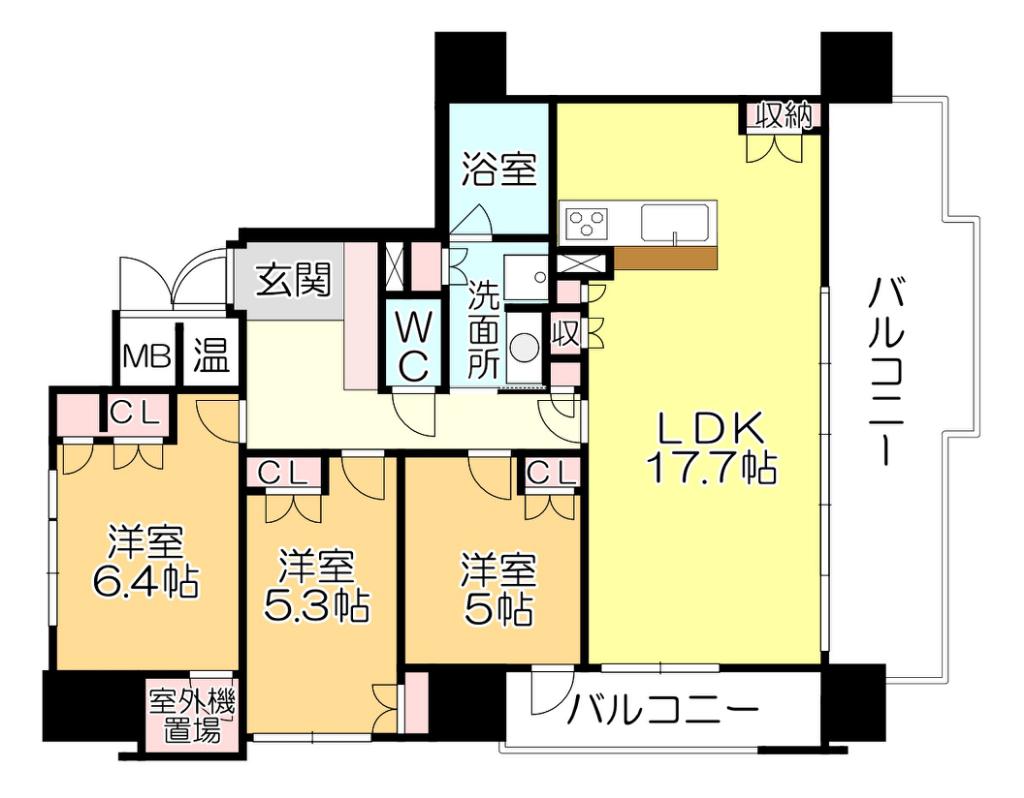 グランドオーク久留米大手町(3LDK/5階)の間取り写真