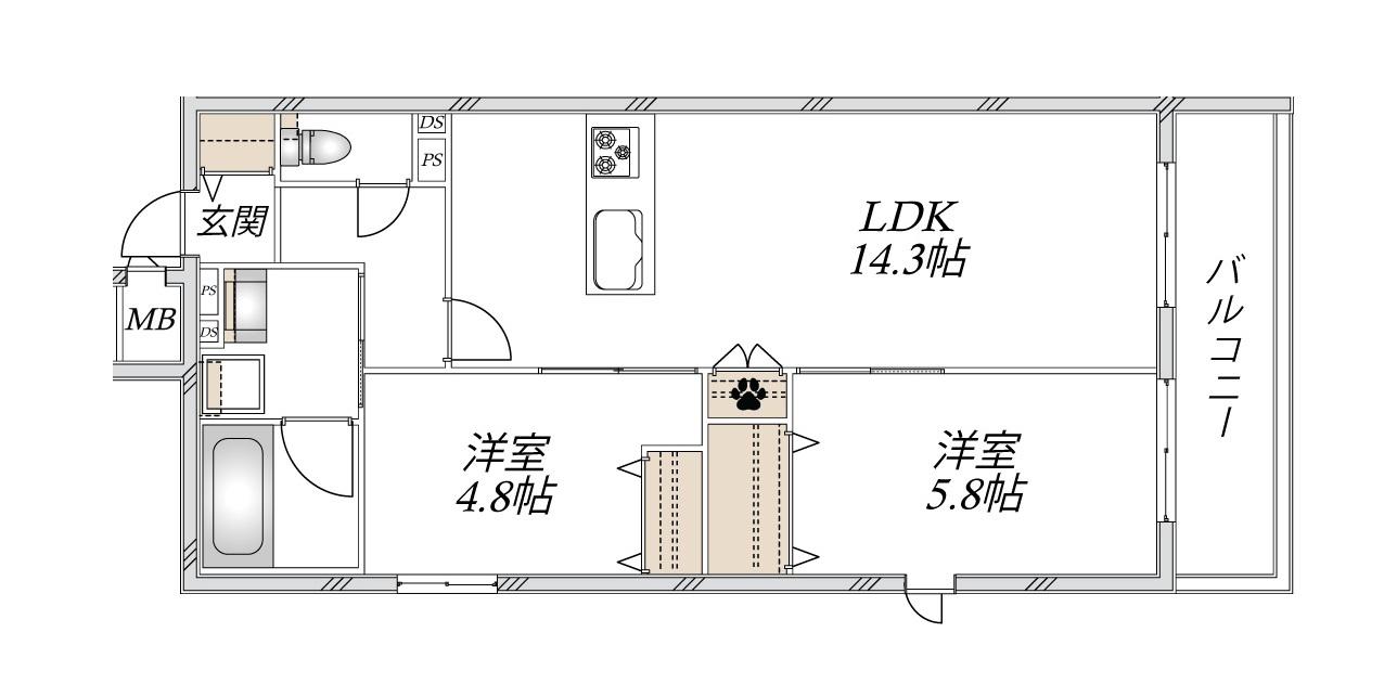 HEBEL MAISON 甲東園(2LDK/2階)の間取り写真