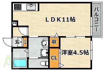 タウンコート大同(1LDK/2階)の間取り写真