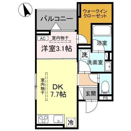 TORISIAS三峯(1DK/2階)の間取り写真