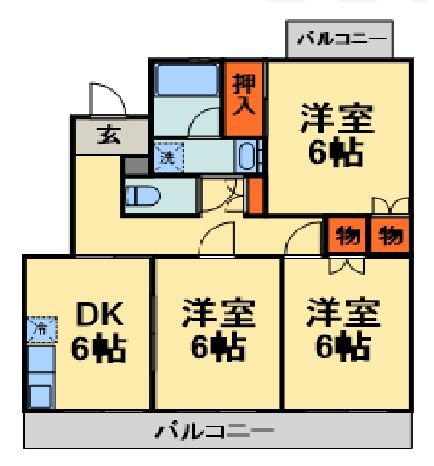 長沼町KHハイツA(3DK/1階)の間取り写真