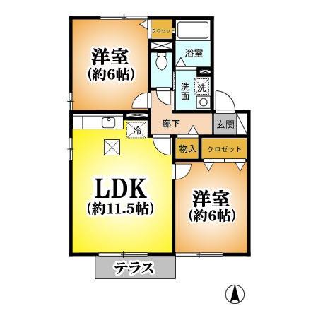 シャロームA/B/C/D/E/F/G(2LDK/1階)の間取り写真