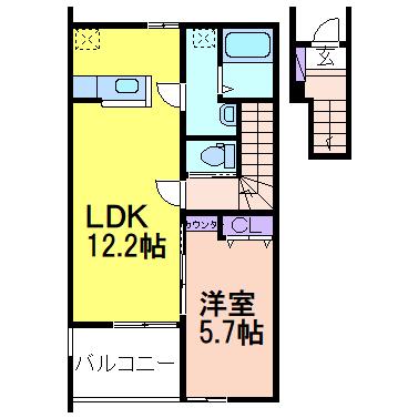 鹿沼市上殿町1LDK(1LDK/2階)の間取り写真