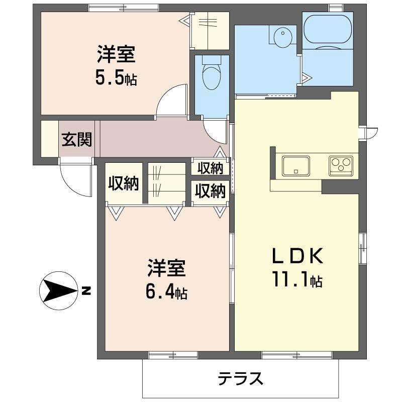 ハッピー・ヴァレー(2LDK/1階)の間取り写真