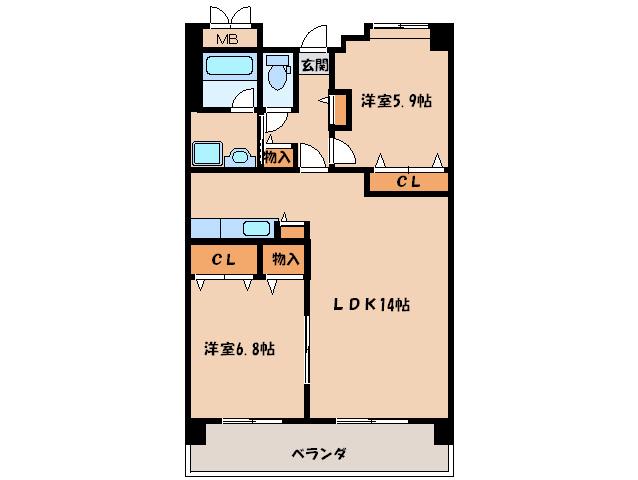 リジェール箱崎(2LDK/7階)の間取り写真