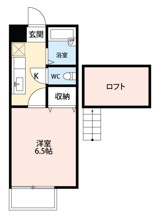 ビバリーハウス萩丘B(1K/2階)の間取り写真