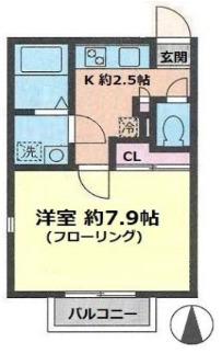 ラカーサミア(1K/2階)の間取り写真