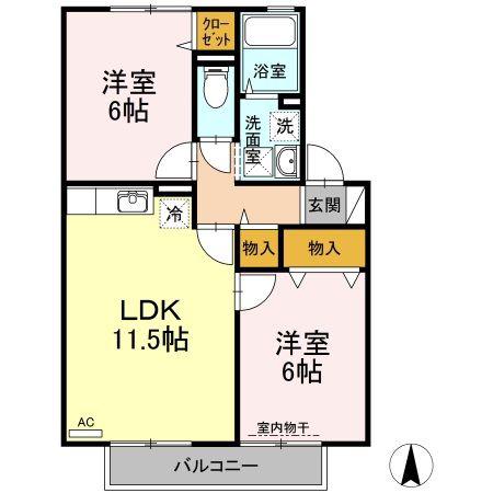 ヴィラ・シュモク(2LDK/2階)の間取り写真