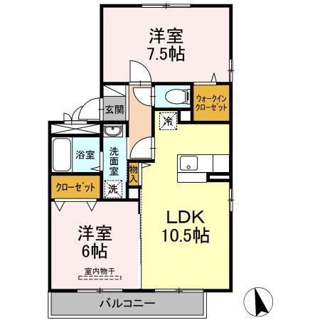 リビングタウン三ッ木C(2LDK/2階)の間取り写真