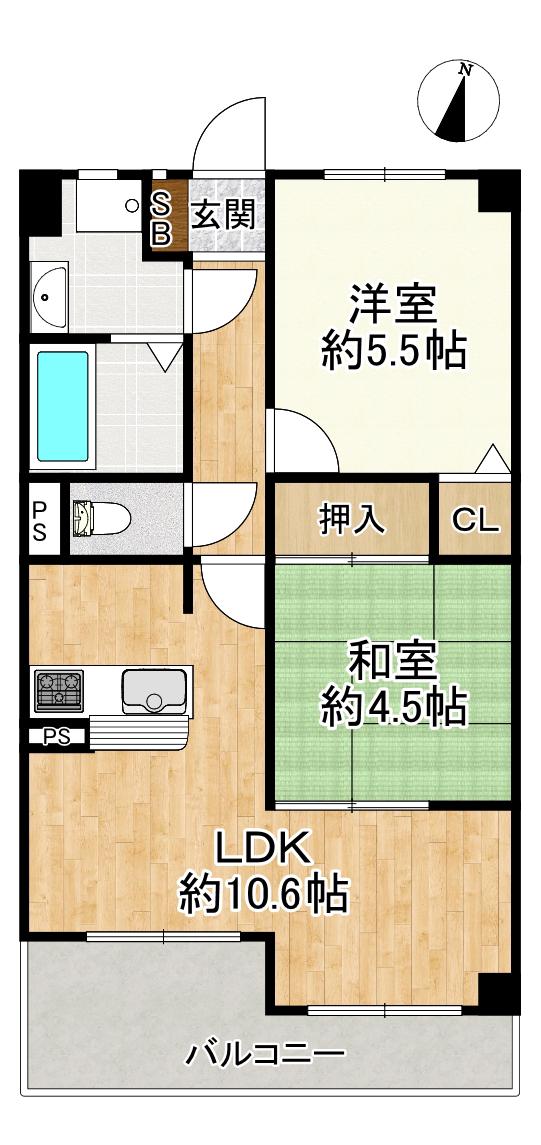 グランシティ三宮(2LDK/9階)の間取り写真