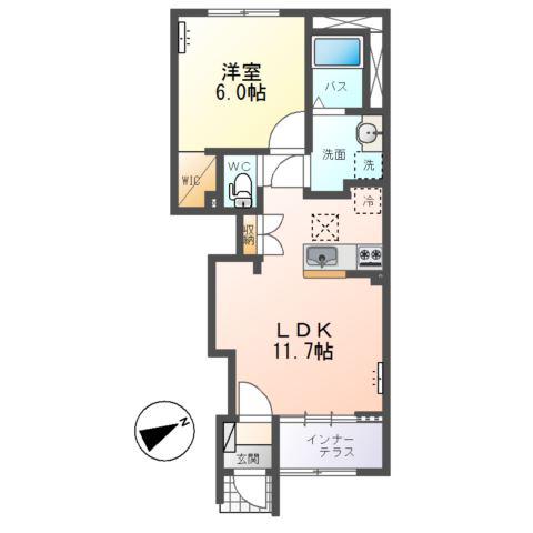大塚町字新堂 アパート(1LDK/1階)の間取り写真