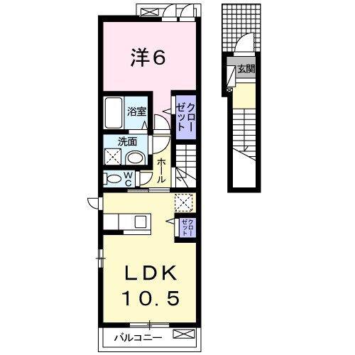 エステート矢作 A(1LDK/2階)の間取り写真