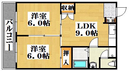グランド平尾(2LDK/3階)の間取り写真