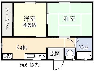べんてん荘(2K/1階)の間取り写真