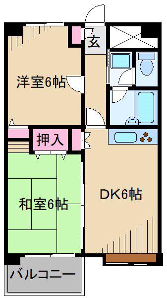 カピトール川崎(2DK/2階)の間取り写真