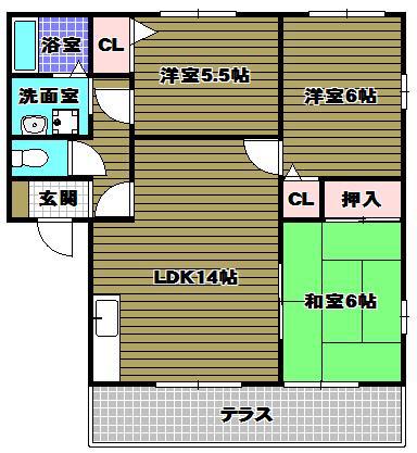 ディアス千代田A棟(3LDK/1階)の間取り写真
