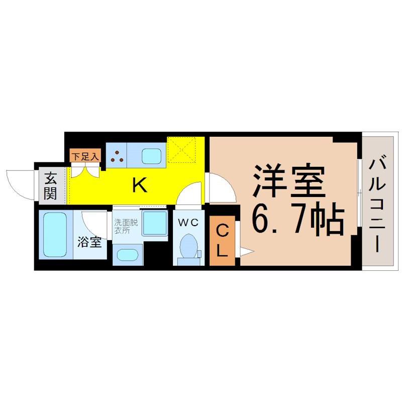 アスピラシオン尾頭橋(1K/2階)の間取り写真