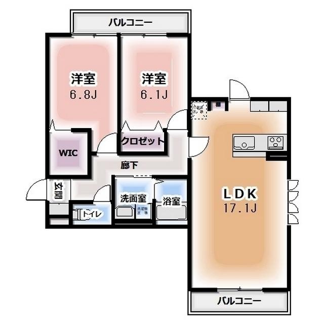 KOMOREBI GARDEN中田本町A(2LDK/3階)の間取り写真