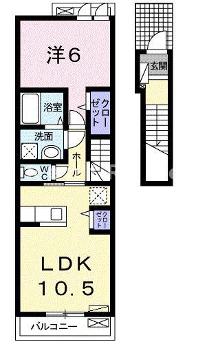 メゾンプラシード(1LDK/2階)の間取り写真