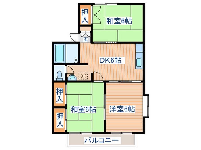 トゥインクルコート若林VI番館(3DK/1階)の間取り写真