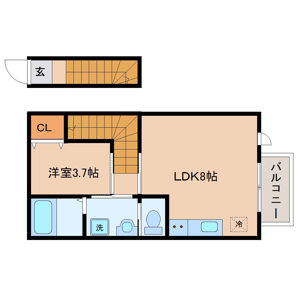 コンフォール萩野町I(1LDK/2階)の間取り写真