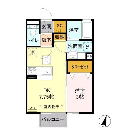グランドゥール(1DK/1階)の間取り写真