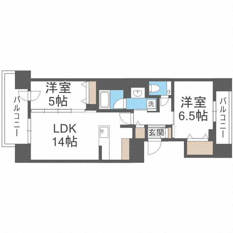 プレミスト札幌ステーション URBAN SEED(2LDK/13階)の間取り写真