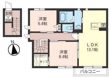 ボナール SHAMAISON(2LDK/2階)の間取り写真
