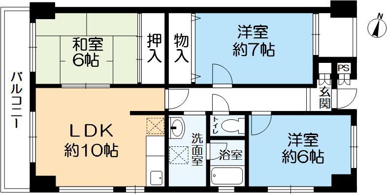 六甲ブランドニュー(3LDK/6階)の間取り写真