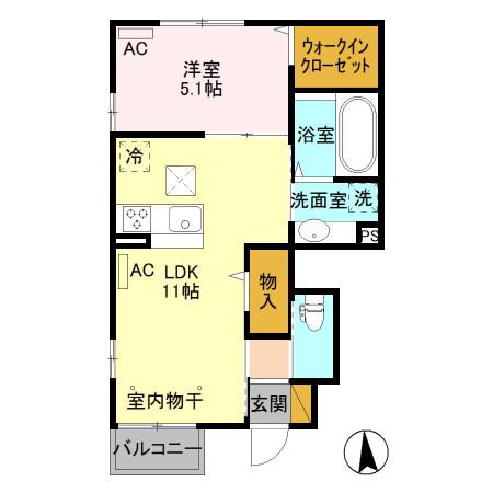 ナイスリバー(1LDK/1階)の間取り写真