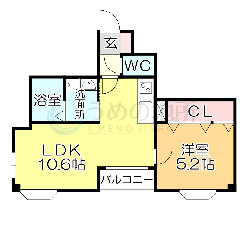 グランデージ中央町(1LDK/3階)の間取り写真
