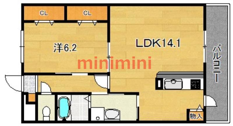 アンプルールフェールオロール(1LDK/3階)の間取り写真