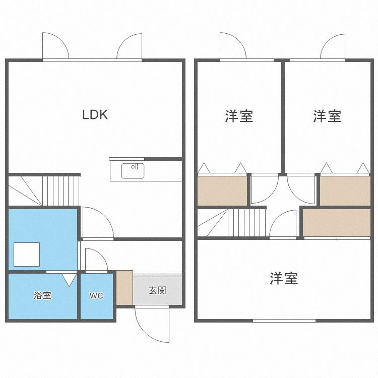 ウエスト VILLA 新発寒(3DK/1階)の間取り写真