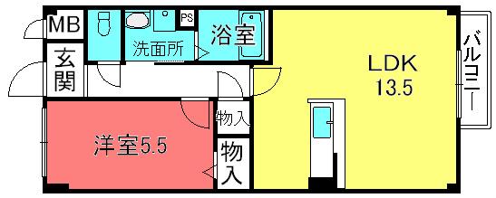 カリーノ西浦(1LDK/1階)の間取り写真