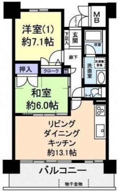 アスレ東原II番館(2LDK/7階)の間取り写真