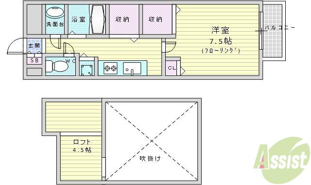 エスポアールI(1K/3階)の間取り写真