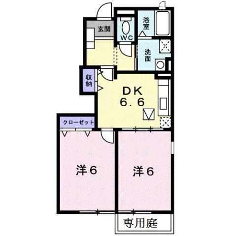 ペルシュワールデゥーA(2DK/1階)の間取り写真