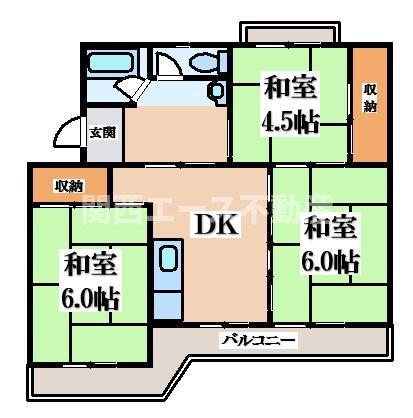 ビレッジハウス千津ヶ谷(3DK/4階)の間取り写真
