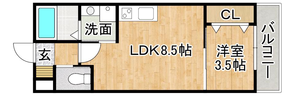 ラルヴェール試験場前I(1LDK/3階)の間取り写真