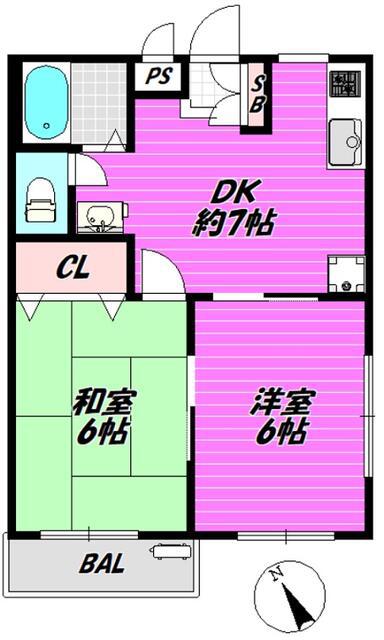 川崎市多摩区登戸(2DK/3階)の間取り写真