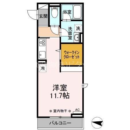 キャリッジ(ワンルーム/2階)の間取り写真