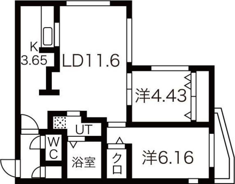 シンシア北8条(2LDK/3階)の間取り写真