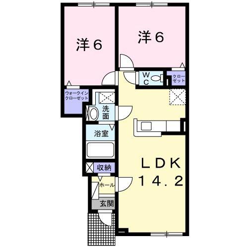 カナール ヴィレ D(2LDK/1階)の間取り写真