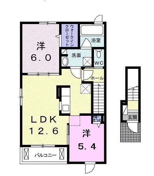 グランドビュー国府 II(2LDK/2階)の間取り写真