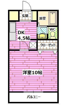 フリックコートSYO(1DK/2階)の間取り写真