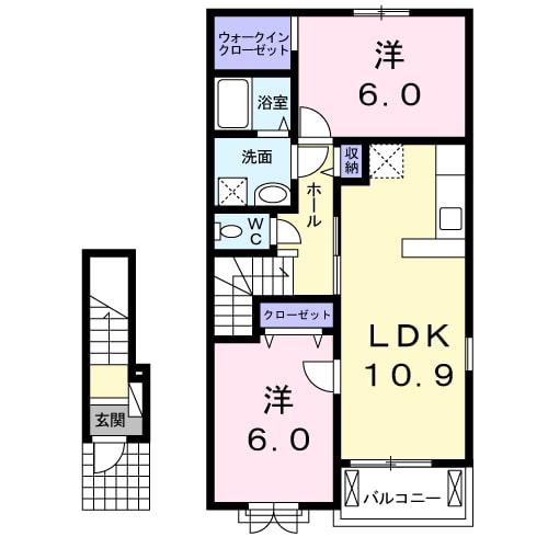 パティオスカイ C(2LDK/2階)の間取り写真