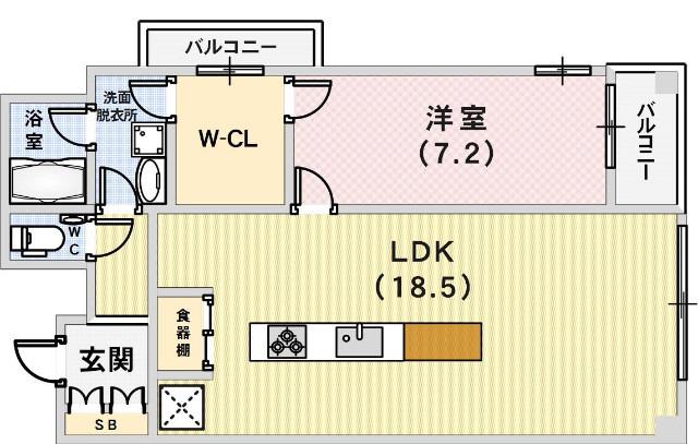 ワコーレディアルクス元町(1LDK/6階)の間取り写真